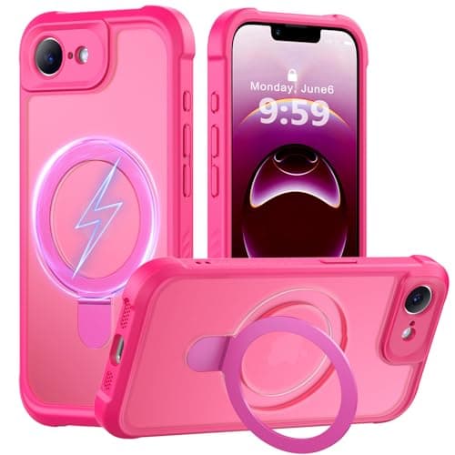 MOCCA for iPhone 17e Case & iPhone 16e Case with Magnetic Invisible Stand [Full Camera Protection][Compatible with Magsafe] Military Drop Shockproof Translucent Matte Phone Case Cover 6.1",Hot Pink