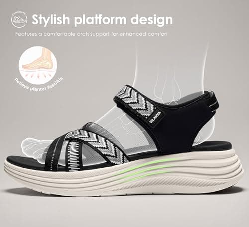 Vilanva Women's Comfortable Orthopedic Platform Walking Sandals with Arch Support Adjustable Buckle Cushioned Midsole for Plantar Fasciitis Relief Casual Sport Summer Outfits - Thumbnail 3