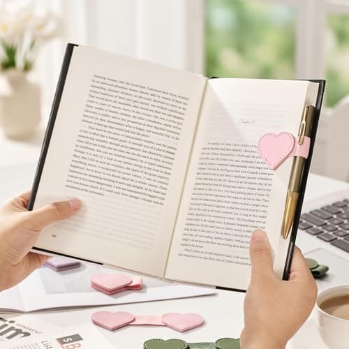 2Pcs Magnetic Leather Bookmarks with Gift Box Heart-Shaped Magnetic Pen Holder Book Marks Clip Gift for Book Lover Readers Cute Bookmark for Women, Pink - Thumbnail 2