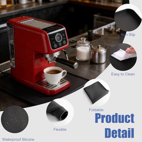LTHCCOU Silicone Coffee Mat for Countertop 24" x 16" x 0.8" Leak-Proof Under Coffee Maker Mat with Raised Edges for Dish Drying Espresso Machine Bar Station Accessories, Black - Thumbnail 5
