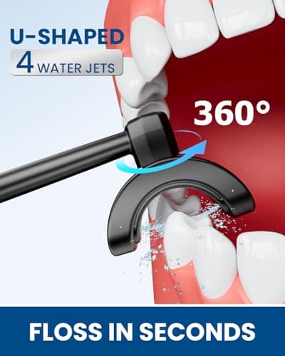 CNAPES U-Shaped Water Flosser Cordless for Teeth- 4 Nozzles for 360° Deep Cleaning in 1 Pass, 350ML Large Tank, 16 Pressure Modes, 30-Day, Rechargeable Water Dental Picks for Travel/Braces, Waterproof - Thumbnail 3