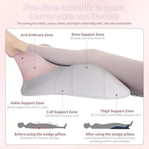 Adult Memory Foam Ergonomic Wedge Prone Pillow, Bed Pillow for Sitting Up, Back, Neck, and Leg Pain Relief, Anti Snoring, Ideal for Massage, Reading, Sleeping, with Removable Washable Cover, Pink - Thumbnail 4