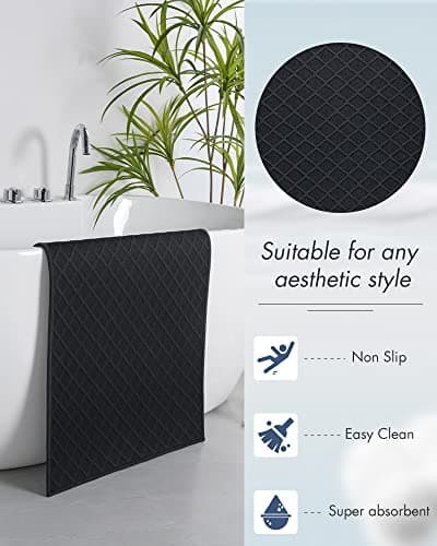 AMOAMI Bath-Mat, Ultra Thin Bath Runner Rug Mat, Rubber Backed Bath Mats for Bathroom Non Slip, Absorbent Bath Rug for Bathroom Floor, Shower, Sink 2'x 4'(24" x 47") Black - Thumbnail 6