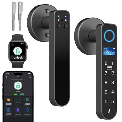 Fingerprint Keyless Entry Bedroom Door Lock with Code RFID Card NFC APP Keypad, Smart Biometric Automatic Interior Door Handle with Lock for Indoor Hotel Pantry Apartment Office Home, Black