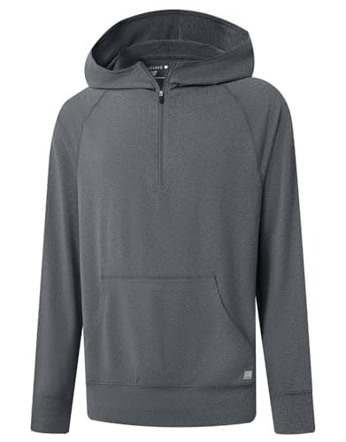 M MAELREG Mens Hoodie Pullover Performance Dry Fit Lightweight Quarter Zip Workout Sport Golf Hooded Sweatshirt Men Black Grey Heather