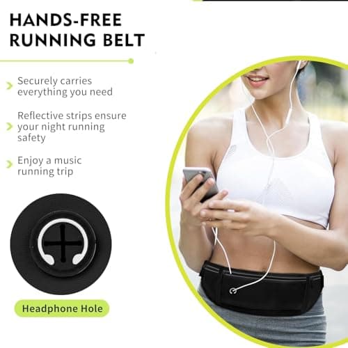 Slim Running Belt Fanny Pack for Men Women, Adjustable Running Phone Holder with 3 Pockets, Reflective Fitness Fanny Pack for Phones up to 7.2 inch, Water Resistant Sports Waist Bag, Black - Thumbnail 3
