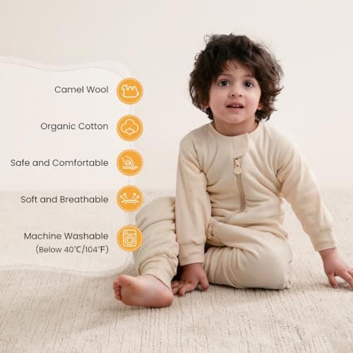 kaiya baby Unisex Toddler Sleep Sack with Feet 1.0 Tog Split Legs Sleep Sack 6-18 Months, Sleep Bag Walker, Gifts for Boys & Girls, Cream - Thumbnail 2
