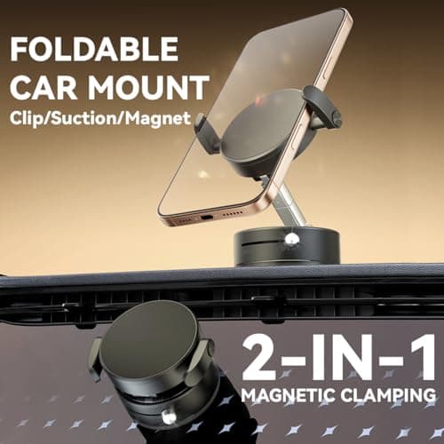 BONERUY Universal Clamp&Magnetic Suction Cup Phone Holder,360°Foldable Phone Mount for Car/Dashboard/Desk Compatible with All Phones 4-7" - Thumbnail 3