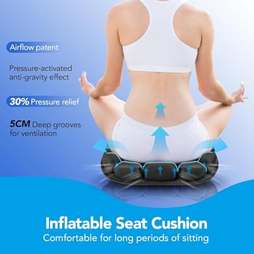 34 Air Cell Self-Inflating Seat Cushion, 3D Air Bubble Design for Tailbone Pain & Hemorrhoid Relief, Pressure Relief Cushion for Office Chair, Car, Wheelchair, Airplane Travel, Home (No Pump Needed) - Thumbnail 4
