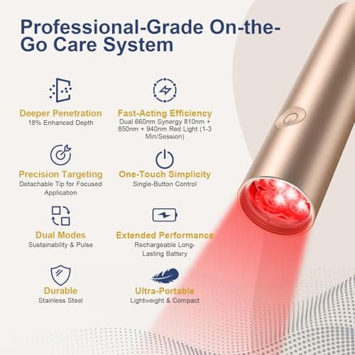 Red Light Therapy and Near Infrared Light Therapy Device, Portable Handheld LED Facial & Body Care Cold Sore Wand with 660nm 810nm 850nm 940nm Wavelengths, for Joints & Muscles Wellness Support - Thumbnail 6