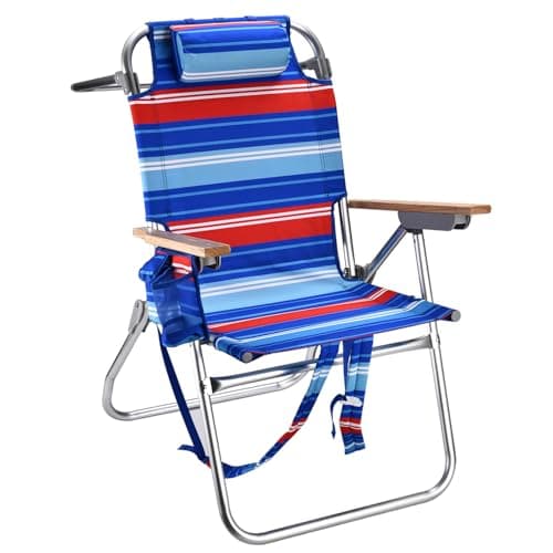 Backpack Beach Chairs for Adults Capacity 300 LBS high 5 Position Beach Chair with Pouch Straps Folding Lightweight Reclining Aluminum Wide Lay Flat Single
