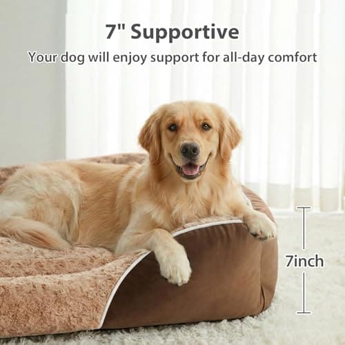 RRPETHOME Dog Beds Large Sized Dog,Washable Rectangle Dog Bed for Medium Dogs,Orthopedic Pet Bed with Anti-Slip Bottom for Large Dogs,Brown,35"x25"x7" - Thumbnail 5