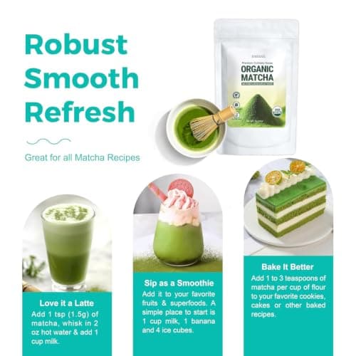 Emerail Organic Matcha Powder, Calm Energy & Antioxidant Support，USDA-Certified Pure Matcha Green Tea Powder, Premium Culinary Grade, Perfect for Lattes Smoothies and Baking(70g / 2.5oz Pouch) - Thumbnail 2