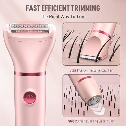 Crolanli Bikini Trimmer for Women, 3-in-1 Electric Razor, IPX7 Waterproof Ceramic Blades, Wet & Dry Use, LED Display, Painless Shaver for Bikini, Face, Underarms, Legs, Home Travel (Pink) - Thumbnail 3