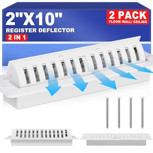 White Floor Register 2x10 with Vent Deflector, 2 in 1 Adjustable Floor Vent Covers, Floor Vent Deflectors Include Mounting Screws for Floor & Wall for Easy Install, Toe Kick Register Grille, 2 Pack - Image 1