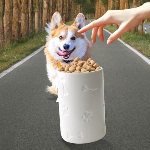 NIXBYO Dog Treat Container Airtight - 9"x5" Large Ceramic Dog Treat Jar for Kitchen Counter, White Dog Cookie Jar with Lid - Farmhouse Style Dog Food Storage Container for Dogs, Cats, Pets - Thumbnail 6