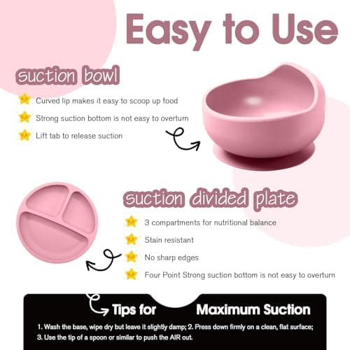 Baby Led Weaning Supplies, 17 Piece BPA-Free Silicone Feeding Set, Eating Essentials Baby Utensils with Suction Plate and Bowl, Pocket Bib, Sippy Cup with Lid, for 6+ Months, Pink - Thumbnail 5