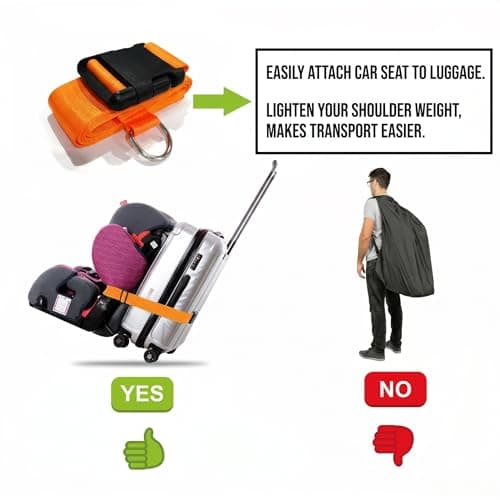 Car Seat Belt Strap to Suitcase, Convert Kid Car Seat and Carry-on Luggage to Airport Stroller Carrier,Safe Travel Solution for Transport (Orange) - Thumbnail 3