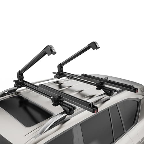 CRINDAR Ski & Snowboard Rack for Car Roof, 27.5'' Loading Width Fits 6 Pairs of Skis or 4 Snowboards, Aluminum Roof Rack with Lock & Rubber Padding