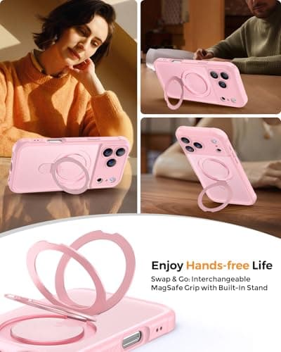 MOCCA Design for iPhone 17 Pro Max Case, Compatible with Magsafe [Premium Invisible Magnetic Ring Stand] [Military Drop Protection] Full Camera Guard Translucent Matte Slim Phone Cover 6.9",Pink - Thumbnail 4