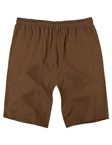 AUSELILY MEN Men's Cotton Linen Shorts 9 inch Drawstring Casual Elastic Waist Mens Summer Beach Vacation Shorts Big and Tall with Pockets Brown XL - Thumbnail 4