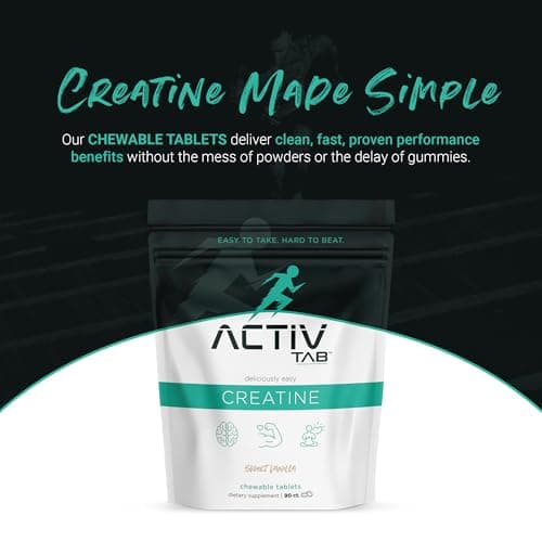 ActivTab Creatine Chewable Tablets | Sweet Vanilla Flavor | 5g Creatine Monohydrate per Serving | Fast-Absorbing Muscle Builder | Brain & Strength Support | No Sugar | 90 Tablets | Easy to Take - Thumbnail 2