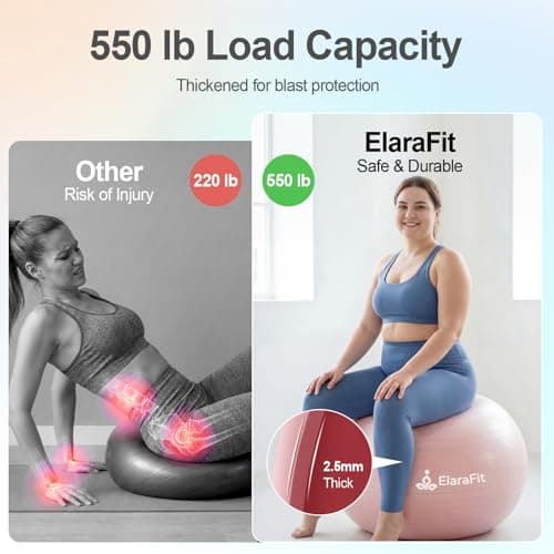 ElaraFit Anti Burst Large Exercise Ball for Yoga Non Slip Pilates Ball with Pump 550 lbs Capacity for Pregnancy, Fitness Size L 23 to 26 inches, About 58 to 65cm (Pink) - Thumbnail 4
