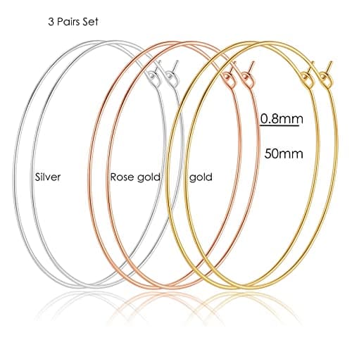 Multipack Dainty Large Thin Gold Hoop Earrings for Women Hypoallergenic Earrings Lightweight 30mm 50mm 60mm 70mm Gold/Silver/Rose Gold Hoop Earrings (3 Pairs-50mm) - Thumbnail 2