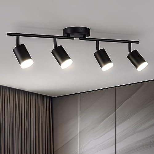 Bojim Flexible Led Track Lighting, 4-Light Black Track Lighting Fixtures Ceiling, Ceiling Spotlight with Foldable Light Arms for Kitchen, Closet, Bedroom(GU10 Socket, Bulbs Not Included) - Thumbnail 2