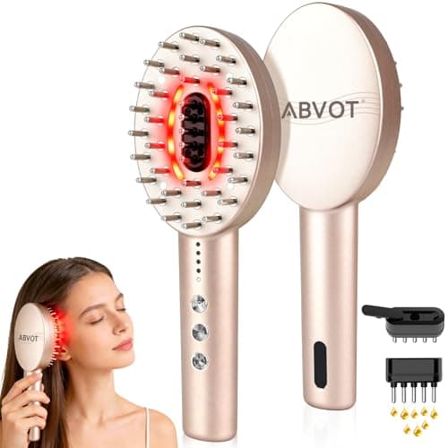 ABVOT 3-in-1 Electric Scalp Massager with Hair Oil Applicator, Red & Blue Light Modes, Vibrating Massage Tool for Scalp/Face/Body Relaxation, Portable Scalp Massager Brush for Travel (Champagne) - Image 1