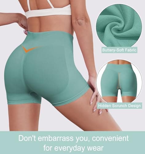 Sorfneo Women's Workout Impact Shorts 3.6" /4.5" Scrunch Butt Lifting Gym Shorts Yoga Running Biker Green - Thumbnail 3