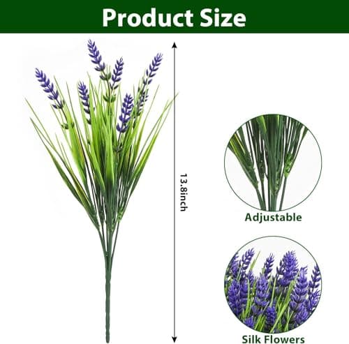 trytuny Artificial Plants Outdoor, 20PCS Lavender Artificial Flowers,Fake Plants Plastic Faux Flowers,UV Resistant Fake Flowers No Fade Faux Plastic Plants for Outdoor Planters for Home Garden - Thumbnail 6