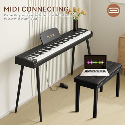 PLYOR 88 Key Digital Piano Keyboard with Stand & Sustain Pedal, Full-Size Semi Weighted Electric Piano for Beginners/Adults, Home Professional Piano with Headphone Jack, MIDI Connectivity, Black - Thumbnail 4