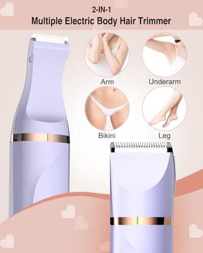 Bikini Trimmer for Women,Painless Electric Razor & Body Shaver for Pubic Hair,IPX7 Waterproof Hair Trimmer Women with Ceramic Blades,USB Rechargeable,Wet/Dry Use,Gifts for Women（Light Purple） - Thumbnail 3