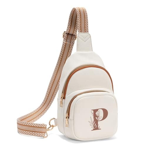 Viverte Sling Bag for Women Personalized Gifts Pu Leather Initial Crossbody Bags Purses for Women Cross Body Shoulder Bag for Travel (Beige With Brown-P) - Image 1