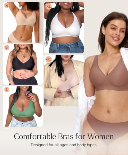 Wireless Push Up Bra Seamless Bras for Women No Underwire Bralettes Coffee - Thumbnail 5