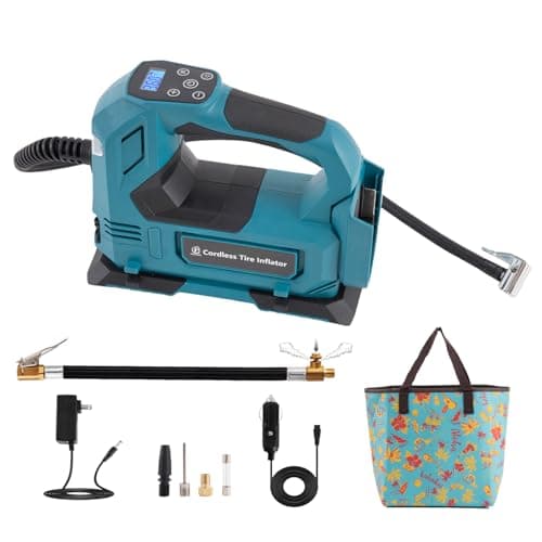 Tire Inflator Portable Air Compressor, 150 PSI with Extension Hose, Exhaust & Quick Air Chuck for Car Motorcycle Bike & Ball(Require Battery Not Include) - Image 1