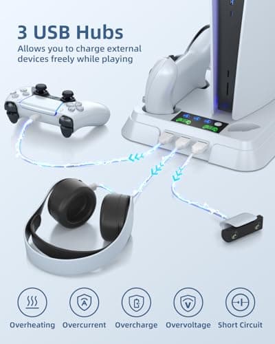Lictin Cooling Station and Console Stand for PS5/Pro/Slim, Controller Charging Station for PlayStation 5 Console, PS 5 Stand with Controller Charger for Disc & Digital, PS5 Holder with Cooling Fan - Thumbnail 5