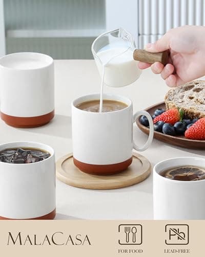 MALACASA 12oz Ceramic Coffee Mugs Set of 4, Stackable Coffee Cups with Straight-Sided Design, Mugs for Coffee, Latte, Tea, Hot Chocolate, Cappuccino and Cocoa, Microwave & Dishwasher Safe, Khaki White - Thumbnail 3