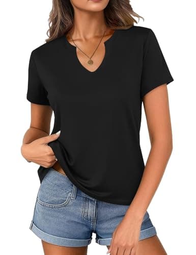 Women's V Neck Cotton T-Shirts Breathable Short Sleeve Tops Lightweight Stretch Summer Tees (Black,Small) - Image 1