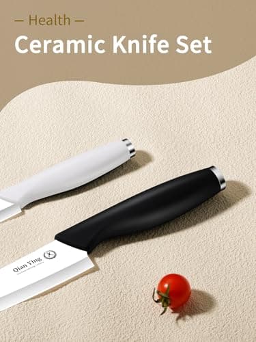 Ceramic Knife Set for Kitchen with Sheath: 100% Zirconia Pure Ceramic Sharp Blade Fruit Cutting Knives 9Pcs with Cover Rustproof Clean Cut Edge Black Handle, Black and White - Thumbnail 3