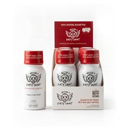 DIRTY SAINT Functional Wellness Shot, 16 Ingredients, Hovenia Dulcis, Glutathione, NAC, Milk Thistle, B Vitamins, Electrolytes, Zero Sugar, Zero Caffeine, Natural Grape, 2 oz, 6 Pack