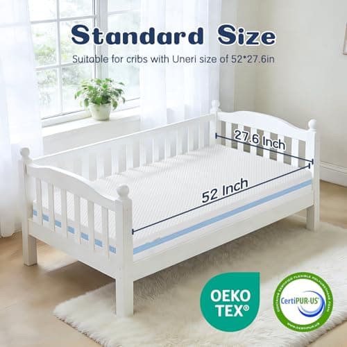 voomf Crib Mattress, Dual Sided Memory Foam Baby Toddler Bed Mattress, 52" x 27.6" x 5.5" Soft Breathable Mattresses with Removable Machine Washable Cover, Fits Standard Cribs&Toddler Beds - Thumbnail 3