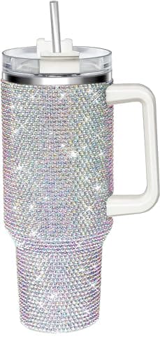 HWISDMIG 40oz Tumbler with Handle-Glitter Rhinestones Tumbler Bling Cups Stainless Steel Water Bottle Diamond Studded Tumbler for Women-Birthday Gifts for Women, Mom, Wife, Girlfriend (40 oz, Shiny) - Image 1