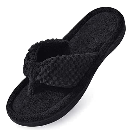 Parlovable Women's Memory Foam Flip Flop Slippers - Adjustable Thong, Anti-Slip Indoor/Outdoor House Slides with Cloud Comfort Black 9-10 - Image 1