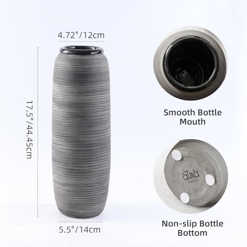 ALMA Black Tall Floor Vase for Pampas Grass, 18'' Gray Extra Large Floor Vase for Home Decor, Big Unique Ceramic Flower Vases for Living Room Floor,Fireplace,Mantel Decoration - Thumbnail 6
