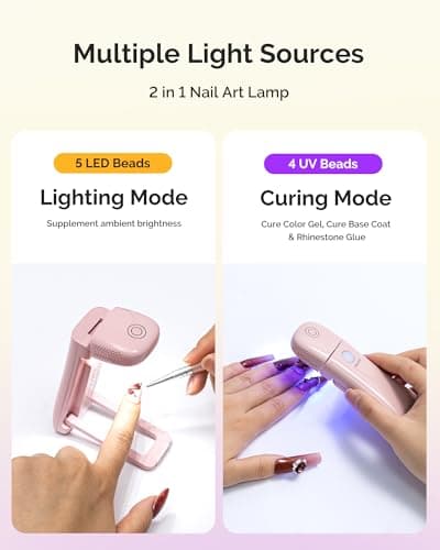MelodySusie Cordless UV Nail Lamp with Fold-Out Stand,P-Art09F Foldable UV Light with 2-in-1 Lighting & Curing Function, Rechargeable, Flash Cures All Soft Gels Especially Half-Cured, Base & Top Coat - Thumbnail 3
