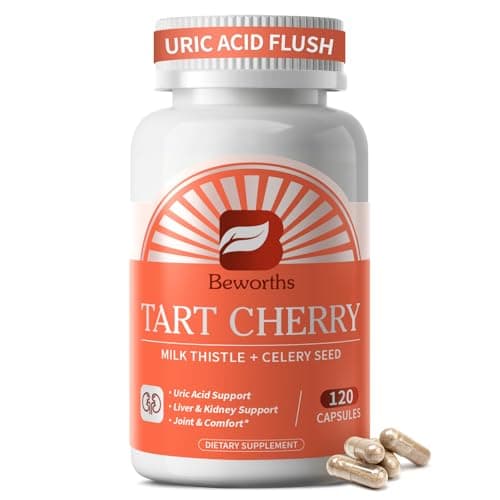 B BEWORTHS Tart Cherry Capsules with Celery Seed & Milk Thistle | Uric Acid & Liver Cleanse | 600mg Tart Cherry 10:1 Extract Supplement with Turmeric, Magnesium for Antioxidant, Joint Health, Zzz - Image 1