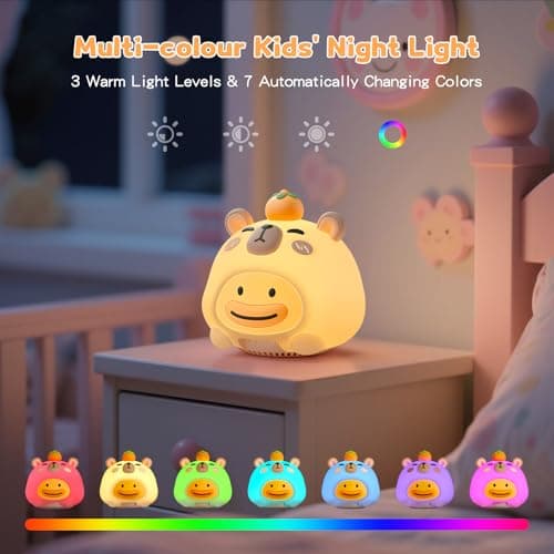 Baby Sound Machine, 20 Soothing Sounds White Nosie for Sleeping, Rechargeable Night Light with Speaker, 3 Brightness Levels Remote and Tap Control, Nursey Lamp for Baby, Kids Bed Room (Capybala) - Thumbnail 3