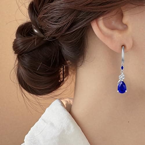Sterling Silver Earring For Woman -Teardrop Birthstone Earring Jewelry Birthday Gifts for Women,Girlfriend,Wife,Mom - Graduation, Friendship,Birthday, Anniversary (09 - Sapphire) - Thumbnail 5